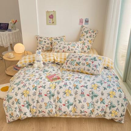 雅居纺 2022新款印花牛奶绒四件套 花语