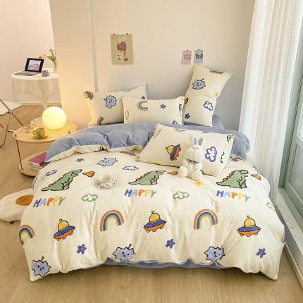 雅居纺 2022新款印花牛奶绒四件套 开心龙