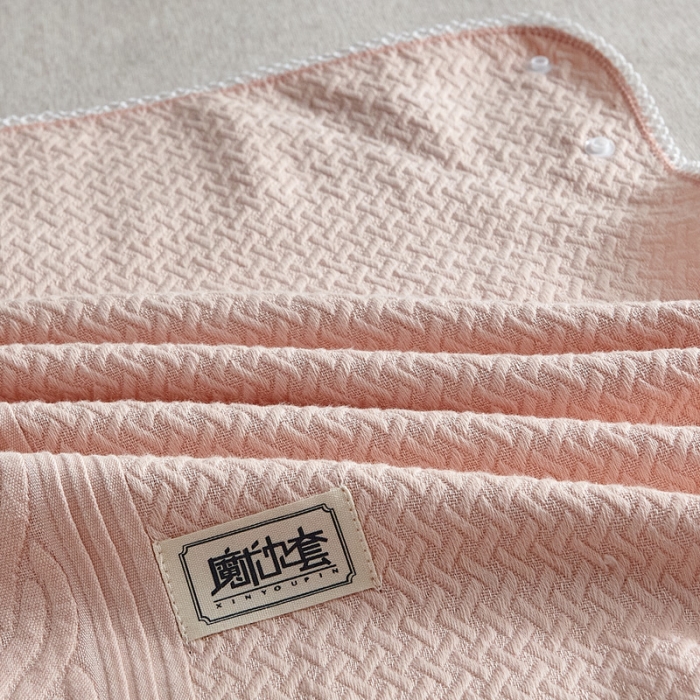 91家纺网 家纺一手货源 找家纺 朴尔 2021年半包卡扣式三层纱布魔术枕巾 50x105cm半包纯色扭花-粉