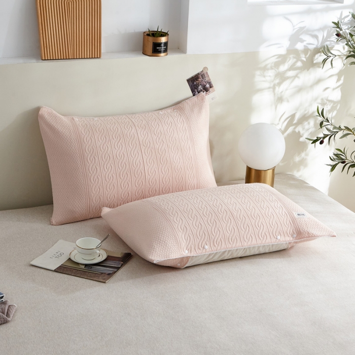 91家纺网 家纺一手货源 找家纺 朴尔 2021年半包卡扣式三层纱布魔术枕巾 50x105cm半包纯色扭花-粉