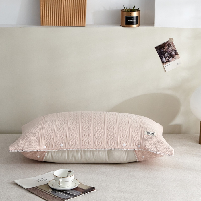 91家纺网 家纺一手货源 找家纺 朴尔 2021年半包卡扣式三层纱布魔术枕巾 50x105cm半包纯色扭花-粉