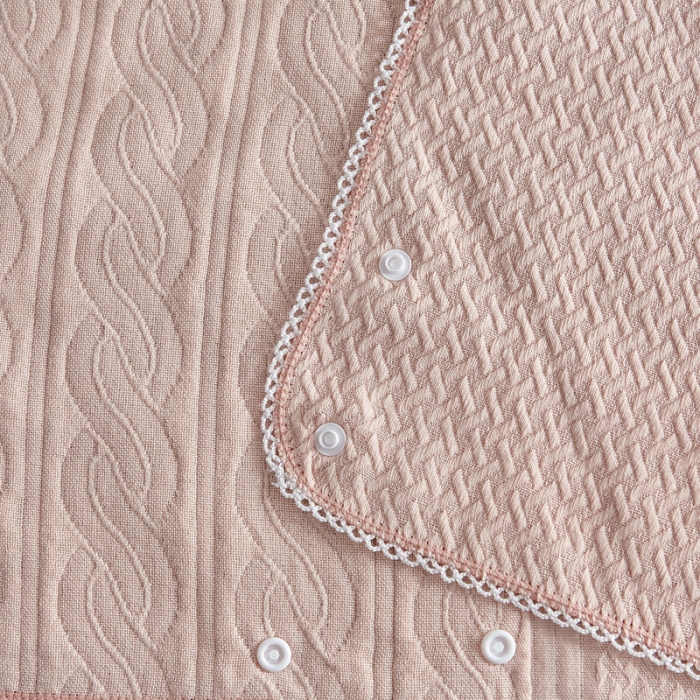 91家纺网 家纺一手货源 找家纺 朴尔 2021年半包卡扣式三层纱布魔术枕巾 50x105cm半包纯色扭花-粉