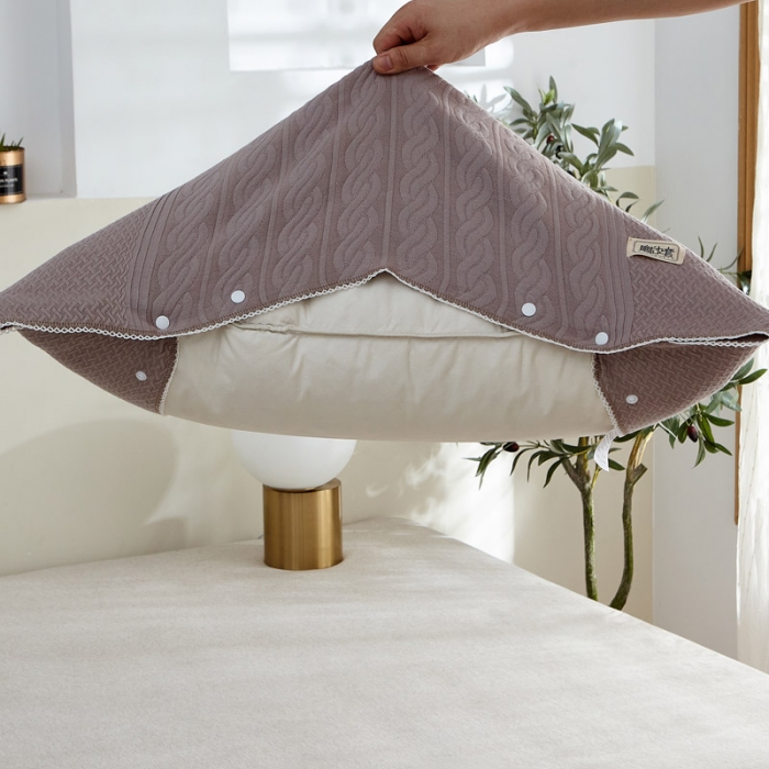 91家纺网 家纺一手货源 找家纺 朴尔 2021年半包卡扣式三层纱布魔术枕巾 50x105cm半包纯色扭花-咖