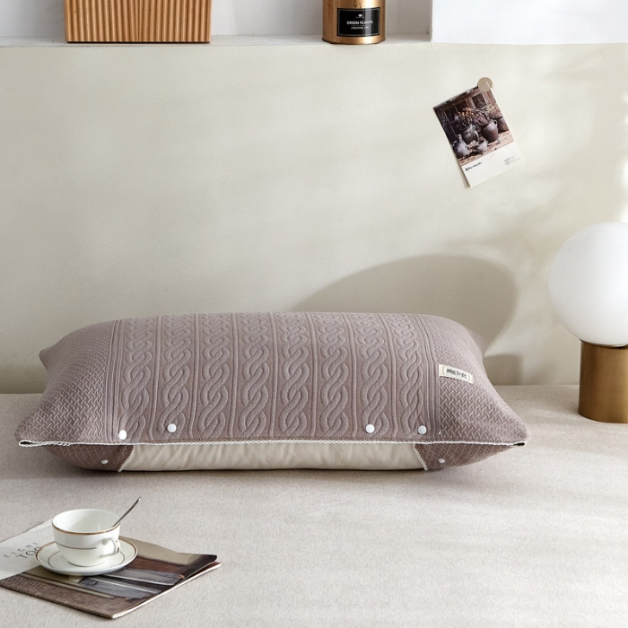 91家纺网 家纺一手货源 找家纺 朴尔 2021年半包卡扣式三层纱布魔术枕巾 50x105cm半包纯色扭花-咖