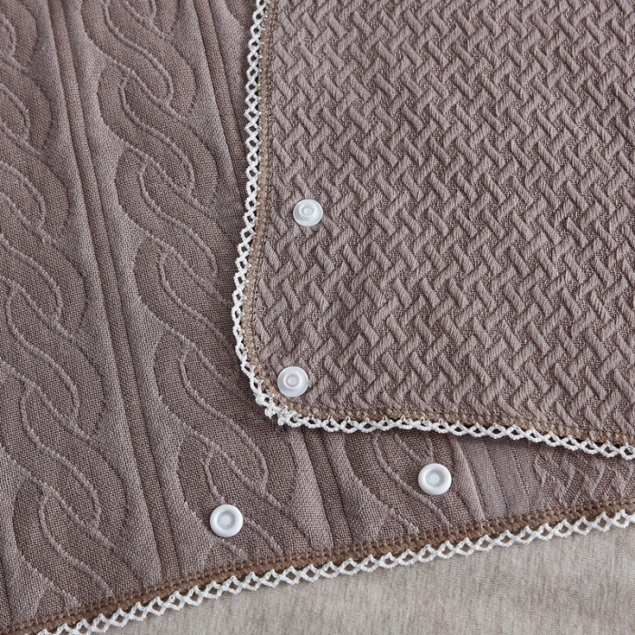 91家纺网 家纺一手货源 找家纺 朴尔 2021年半包卡扣式三层纱布魔术枕巾 50x105cm半包纯色扭花-咖