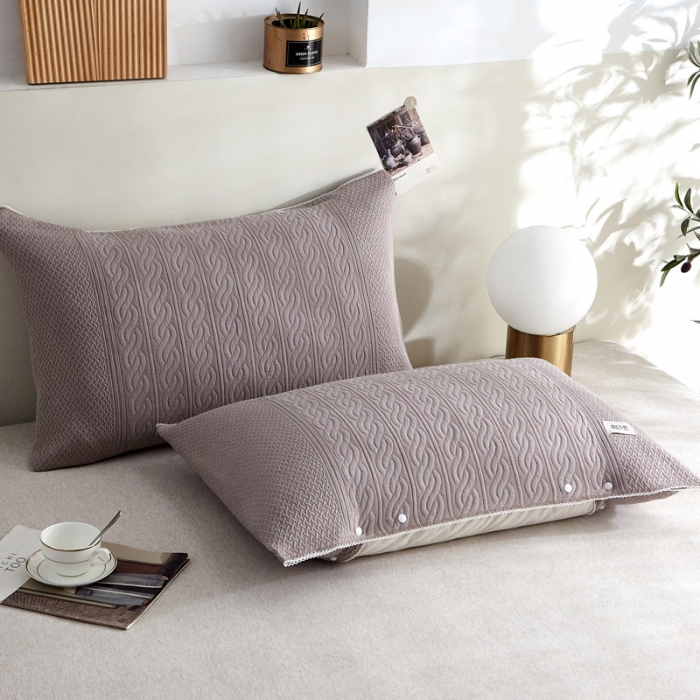 91家纺网 家纺一手货源 找家纺 朴尔 2021年半包卡扣式三层纱布魔术枕巾 50x105cm半包纯色扭花-咖