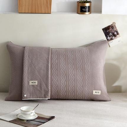 朴尔 2021年半包卡扣式三层纱布魔术枕巾 50x105cm半包纯色扭花-咖