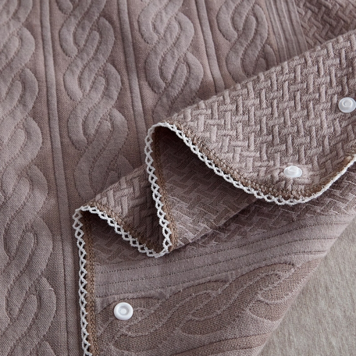 91家纺网 家纺一手货源 找家纺 朴尔 2021年半包卡扣式三层纱布魔术枕巾 50x105cm半包纯色扭花-咖