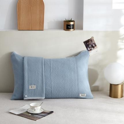 朴尔 2021年半包卡扣式三层纱布魔术枕巾 50x105cm半包纯色扭花-浅蓝