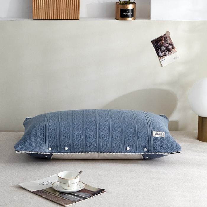 91家纺网 家纺一手货源 找家纺 朴尔 2021年半包卡扣式三层纱布魔术枕巾 50x105cm半包纯色扭花-深蓝