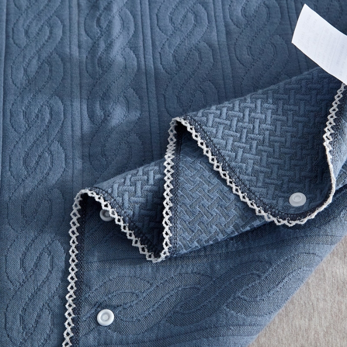 91家纺网 家纺一手货源 找家纺 朴尔 2021年半包卡扣式三层纱布魔术枕巾 50x105cm半包纯色扭花-深蓝