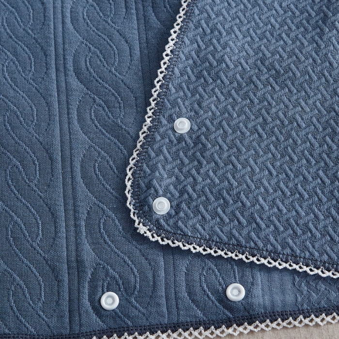 91家纺网 家纺一手货源 找家纺 朴尔 2021年半包卡扣式三层纱布魔术枕巾 50x105cm半包纯色扭花-深蓝