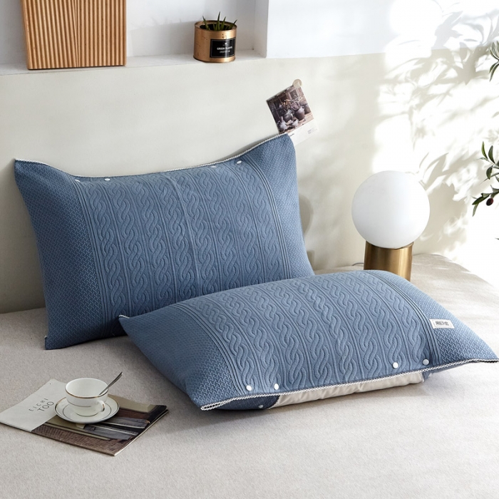 91家纺网 家纺一手货源 找家纺 朴尔 2021年半包卡扣式三层纱布魔术枕巾 50x105cm半包纯色扭花-深蓝