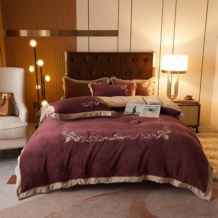 91家纺网 家纺一手货源 找家纺 （总）骏腾 2022新款加厚牛奶绒刺绣四件套法莱绒三件套