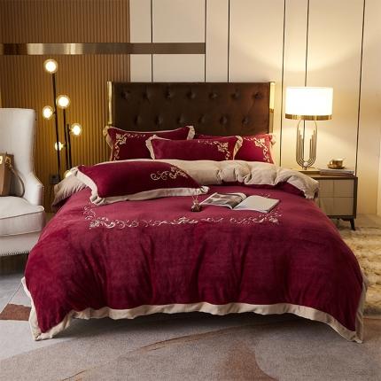 91家纺网 家纺一手货源 找家纺 （总）骏腾 2022新款加厚牛奶绒刺绣四件套法莱绒三件套