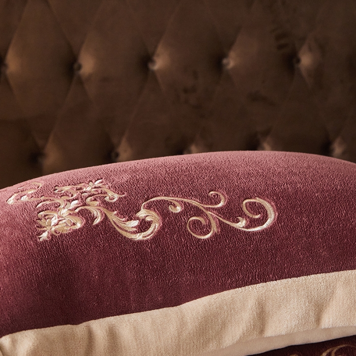 91家纺网 家纺一手货源 找家纺 骏腾 2022新款加厚牛奶绒刺绣四件套法莱绒三件套 暖心-豆沙