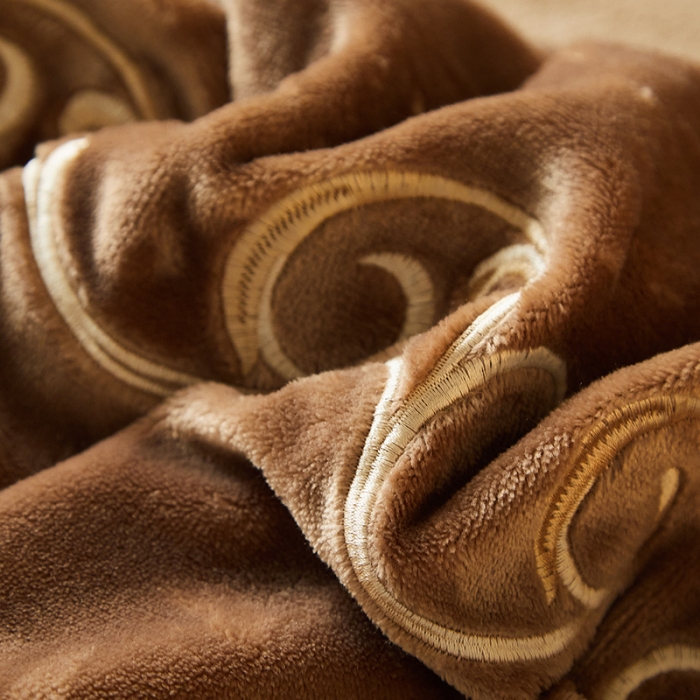 91家纺网 家纺一手货源 找家纺 骏腾 2022新款加厚牛奶绒刺绣四件套法莱绒三件套 暖心-咖色