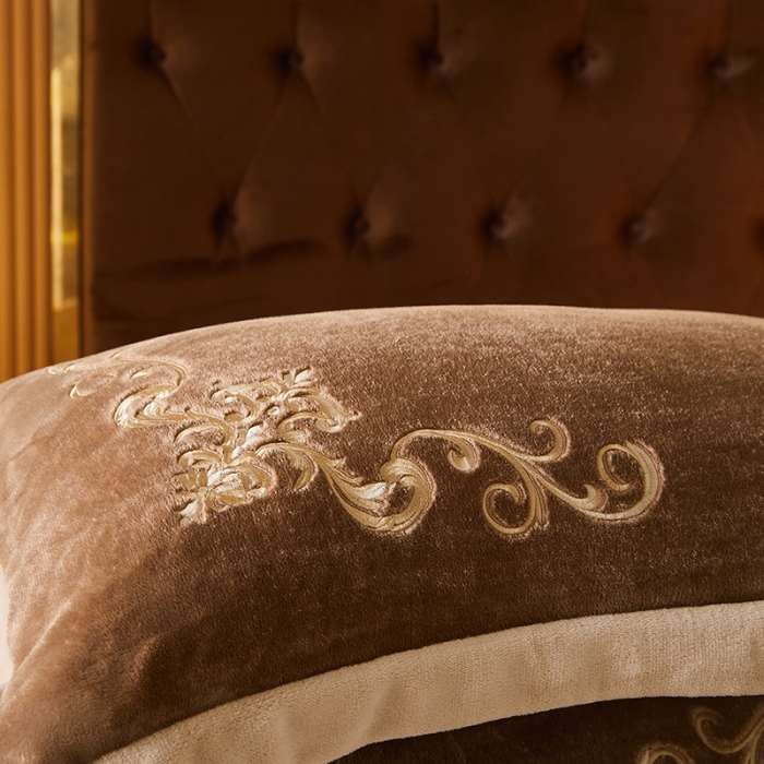 91家纺网 家纺一手货源 找家纺 骏腾 2022新款加厚牛奶绒刺绣四件套法莱绒三件套 暖心-咖色