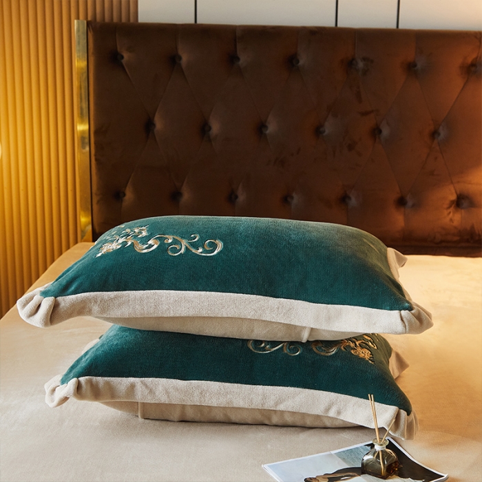 91家纺网 家纺一手货源 找家纺 骏腾 2022新款加厚牛奶绒刺绣四件套法莱绒三件套 暖心-孔雀绿