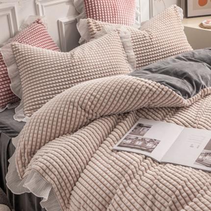 潮邦2025韩版剪花牛奶绒四件套-锦华 锦华-卡其