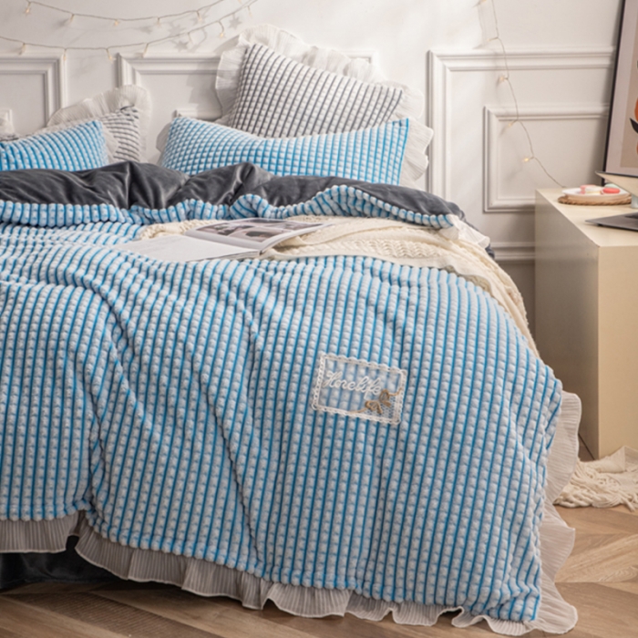 91家纺网 家纺一手货源 找家纺 潮邦2025韩版剪花牛奶绒四件套-锦华 锦华-蓝