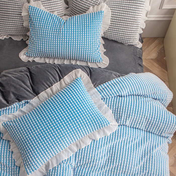 91家纺网 家纺一手货源 找家纺 潮邦2025韩版剪花牛奶绒四件套-锦华 锦华-蓝