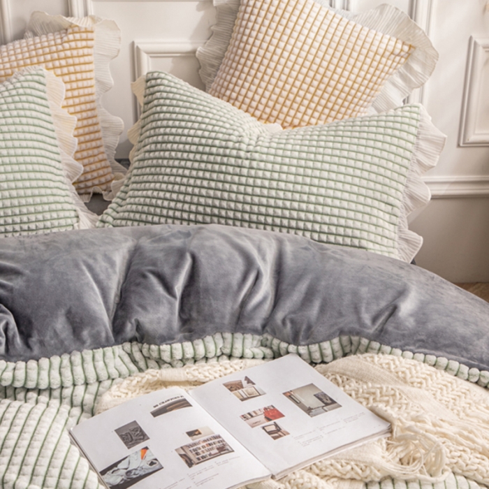 91家纺网 家纺一手货源 找家纺 潮邦2025韩版剪花牛奶绒四件套-锦华 锦华-绿