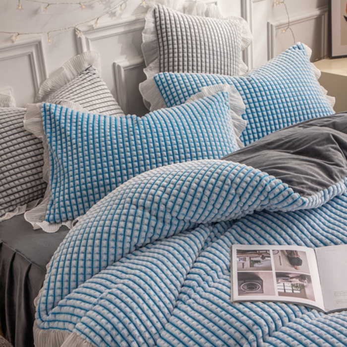 91家纺网 家纺一手货源 找家纺 潮邦2025韩版剪花牛奶绒四件套-锦华 锦华-蓝