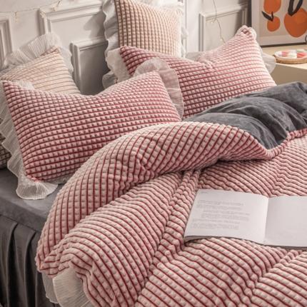 91家纺网 家纺一手货源 找家纺 潮邦2025韩版剪花牛奶绒四件套-锦华 锦华-红