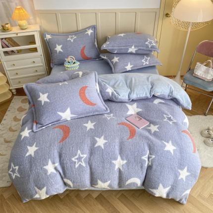 91家纺网 家纺一手货源 找家纺 川悦生活 2021新款羊羔绒四件套 星月