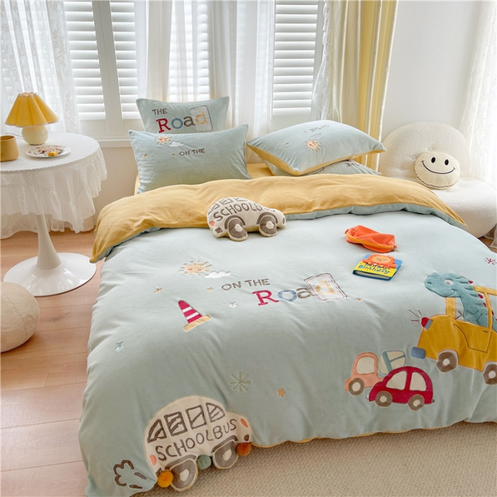 91家纺网 家纺一手货源 找家纺 （总）星野 2021新款高克重牛奶绒四件套-快乐旅行