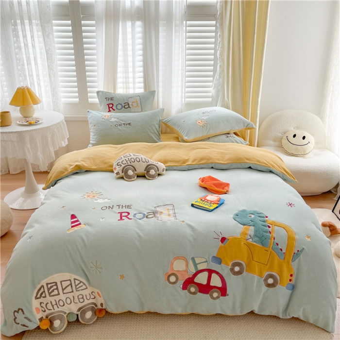 91家纺网 家纺一手货源 找家纺 （总）星野 2021新款高克重牛奶绒四件套-快乐旅行