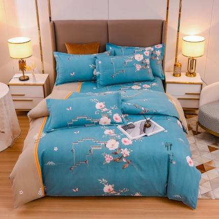 91家纺网 家纺一手货源 找家纺 青竹苑 2021新款全棉磨毛印花四件套 小桥流水