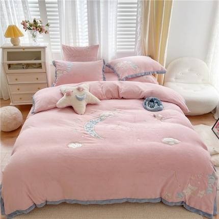 91家纺网 家纺一手货源 找家纺 （总）星野 2021新款高克重牛奶绒四件套-晚安小夜曲