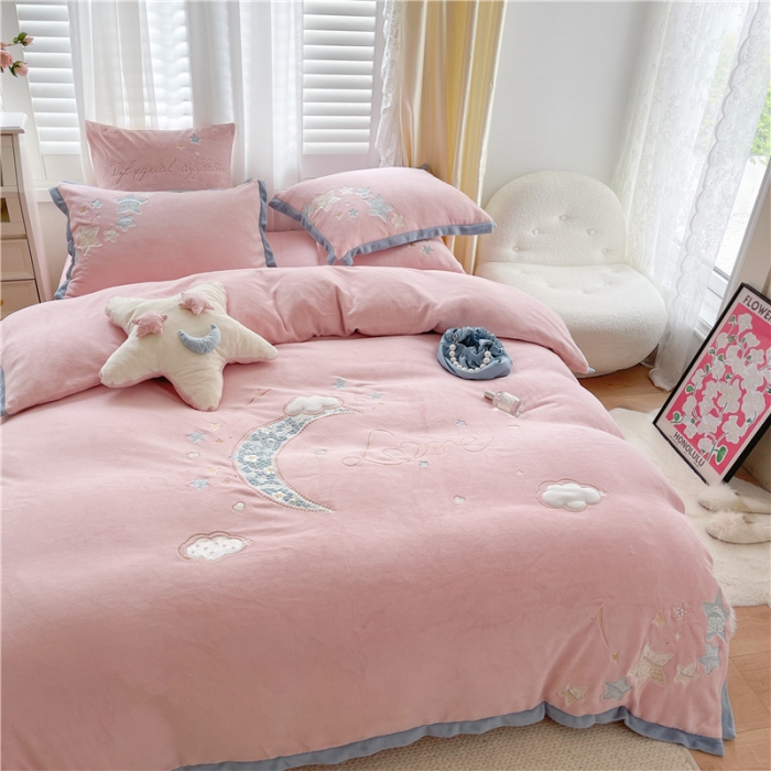 91家纺网 家纺一手货源 找家纺 （总）星野 2021新款高克重牛奶绒四件套-晚安小夜曲