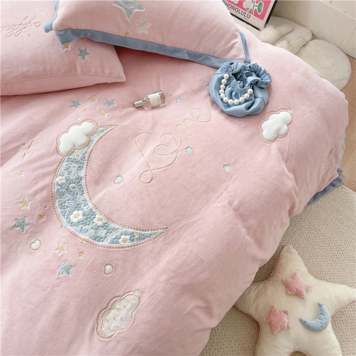 91家纺网 家纺一手货源 找家纺 （总）星野 2021新款高克重牛奶绒四件套-晚安小夜曲