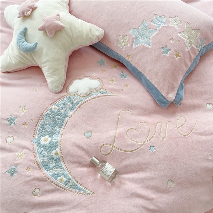 91家纺网 家纺一手货源 找家纺 （总）星野 2021新款高克重牛奶绒四件套-晚安小夜曲