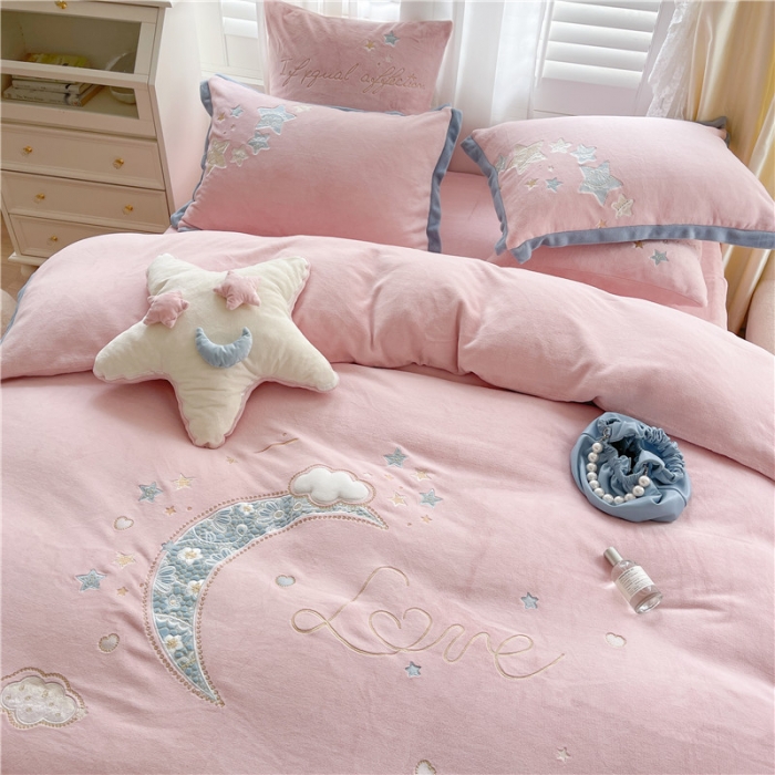 91家纺网 家纺一手货源 找家纺 （总）星野 2021新款高克重牛奶绒四件套-晚安小夜曲