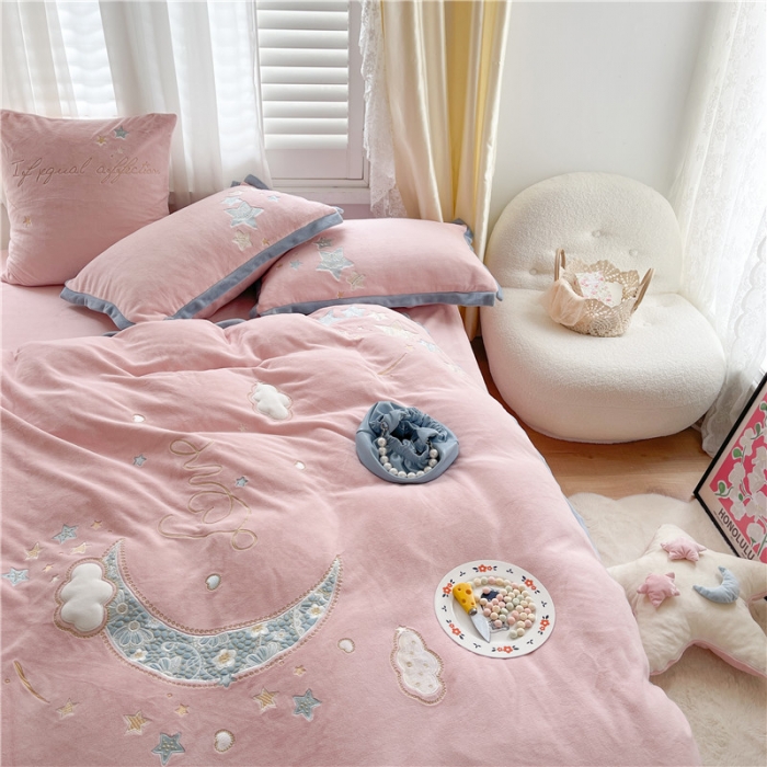 91家纺网 家纺一手货源 找家纺 （总）星野 2021新款高克重牛奶绒四件套-晚安小夜曲