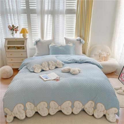 91家纺网 家纺一手货源 找家纺 （总）星野 2021新款高克重豆豆绒拼宝宝绒四件套