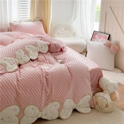 星野 2021新款高克重豆豆绒拼宝宝绒四件套 小泡芙绒粉