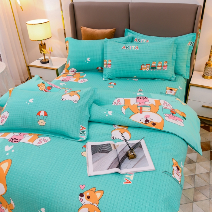 91家纺网 家纺一手货源 找家纺 青竹苑 2021新款全棉磨毛印花四件套 汪星人