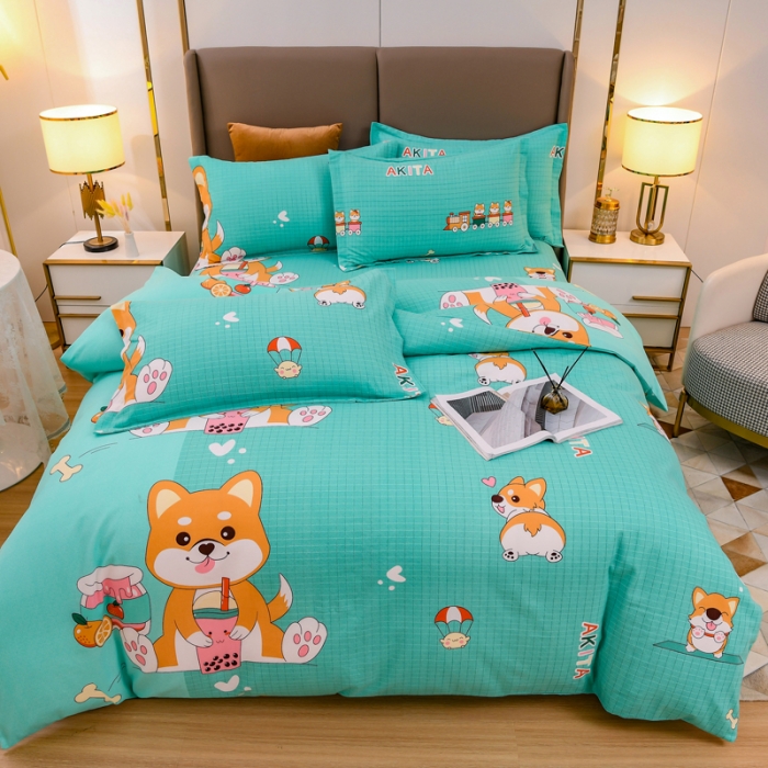 91家纺网 家纺一手货源 找家纺 青竹苑 2021新款全棉磨毛印花四件套 汪星人