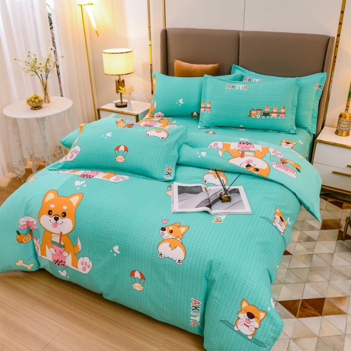 91家纺网 家纺一手货源 找家纺 青竹苑 2021新款全棉磨毛印花四件套 汪星人