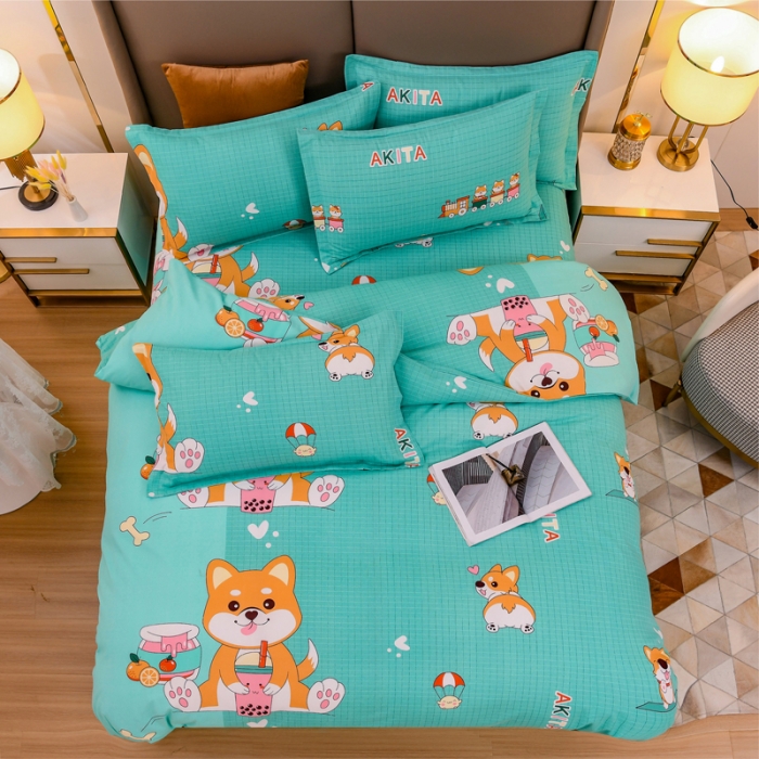 91家纺网 家纺一手货源 找家纺 青竹苑 2021新款全棉磨毛印花四件套 汪星人