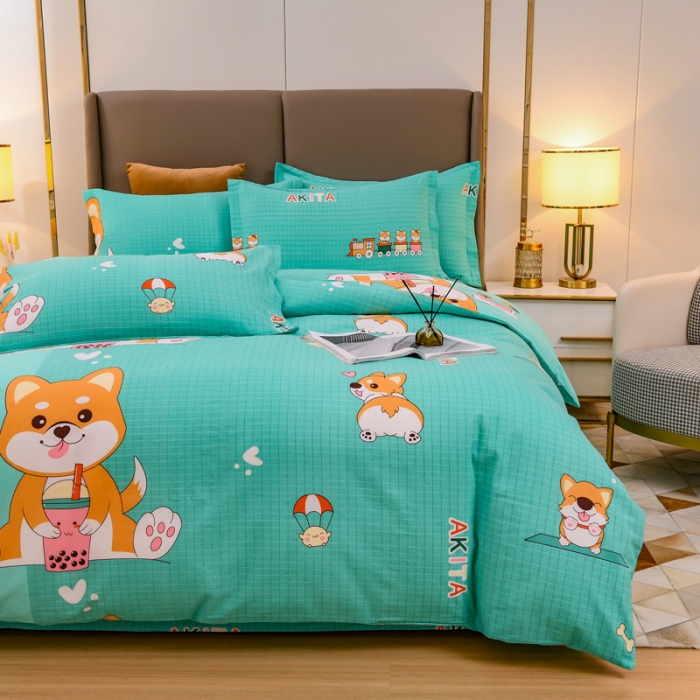 91家纺网 家纺一手货源 找家纺 青竹苑 2021新款全棉磨毛印花四件套 汪星人