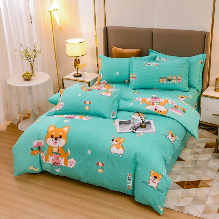 91家纺网 家纺一手货源 找家纺 青竹苑 2021新款全棉磨毛印花四件套 汪星人