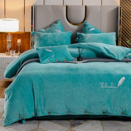 91家纺网 家纺一手货源 找家纺 （总）青竹苑 2021新240克宝宝绒牛奶绒刺绣纽扣款四件套