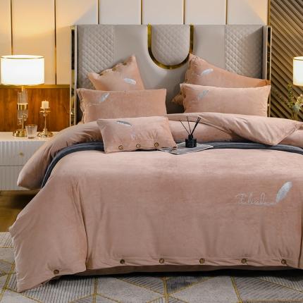 91家纺网 家纺一手货源 找家纺 （总）青竹苑 2021新240克宝宝绒牛奶绒刺绣纽扣款四件套