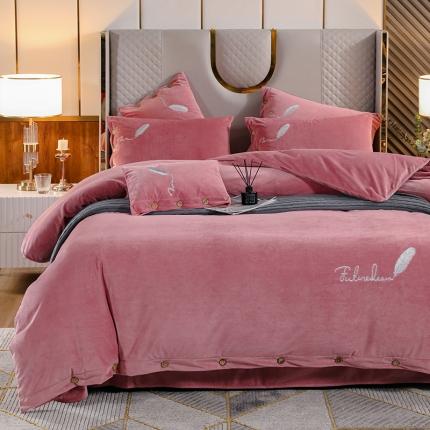 91家纺网 家纺一手货源 找家纺 （总）青竹苑 2021新240克宝宝绒牛奶绒刺绣纽扣款四件套